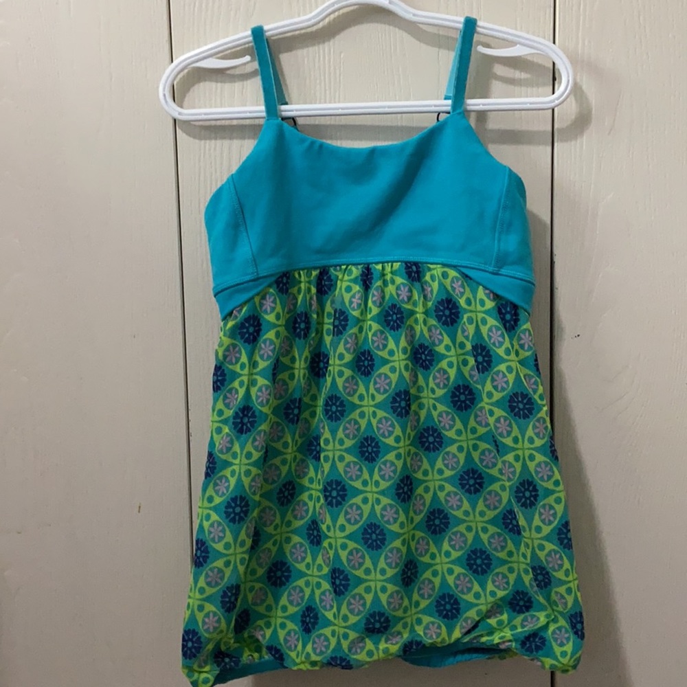 Ivivva Blue & Green Bubble Hem Spaghetti Strap Tank Top